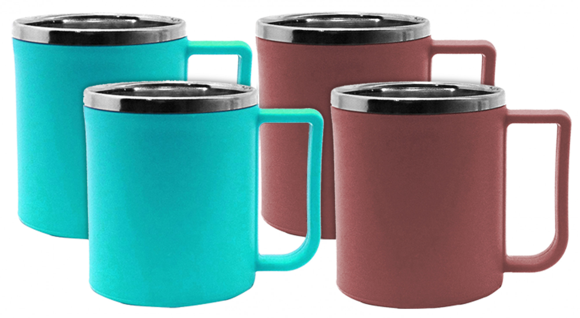 Kuber Industries Plastic Steel Cups for Coffee Tea Cocoa, Camping Mugs with Handle, Portable & Easy Clean,(Green & Brown)