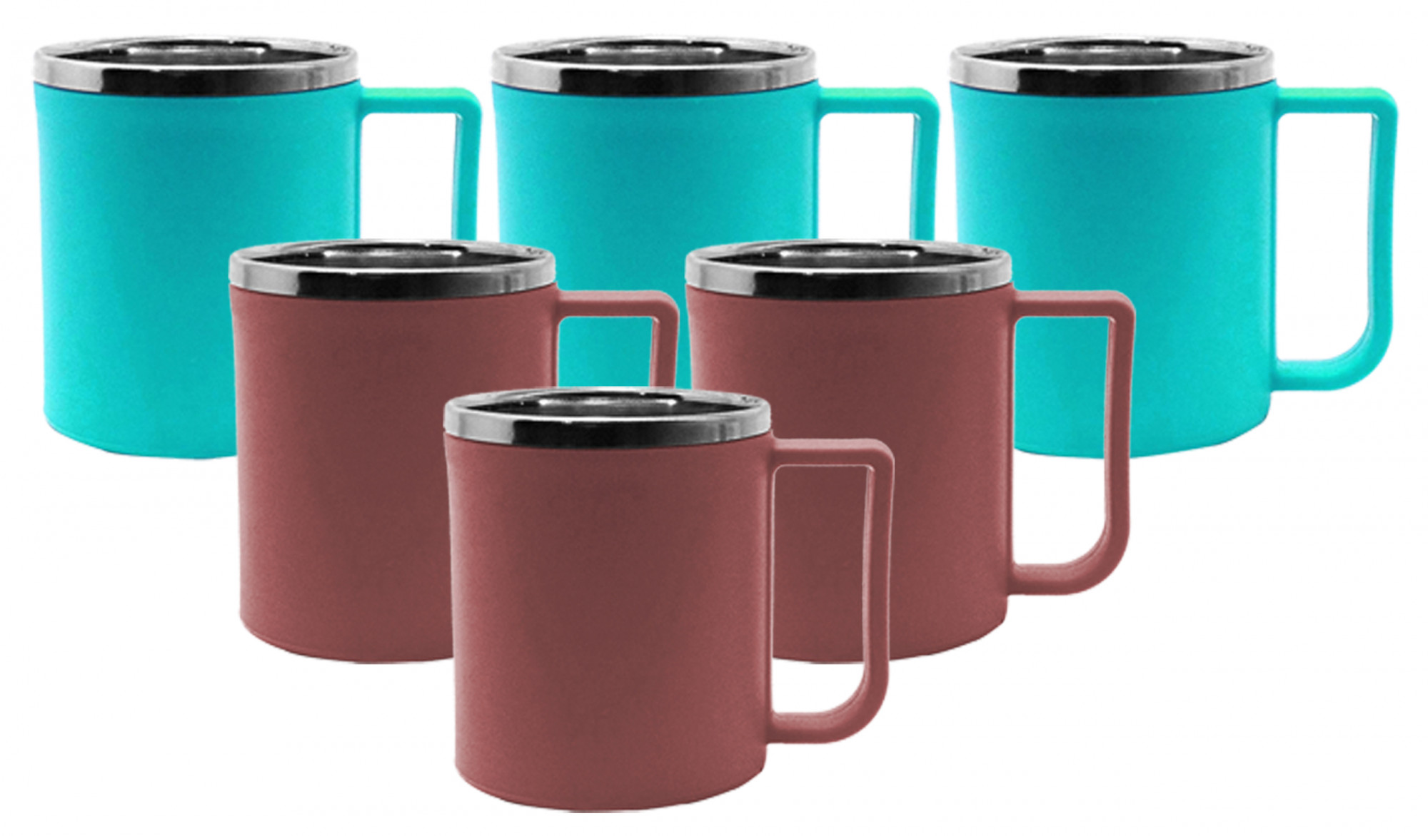 Kuber Industries Plastic Steel Cups for Coffee Tea Cocoa, Camping Mugs with Handle, Portable & Easy Clean,(Green & Brown)