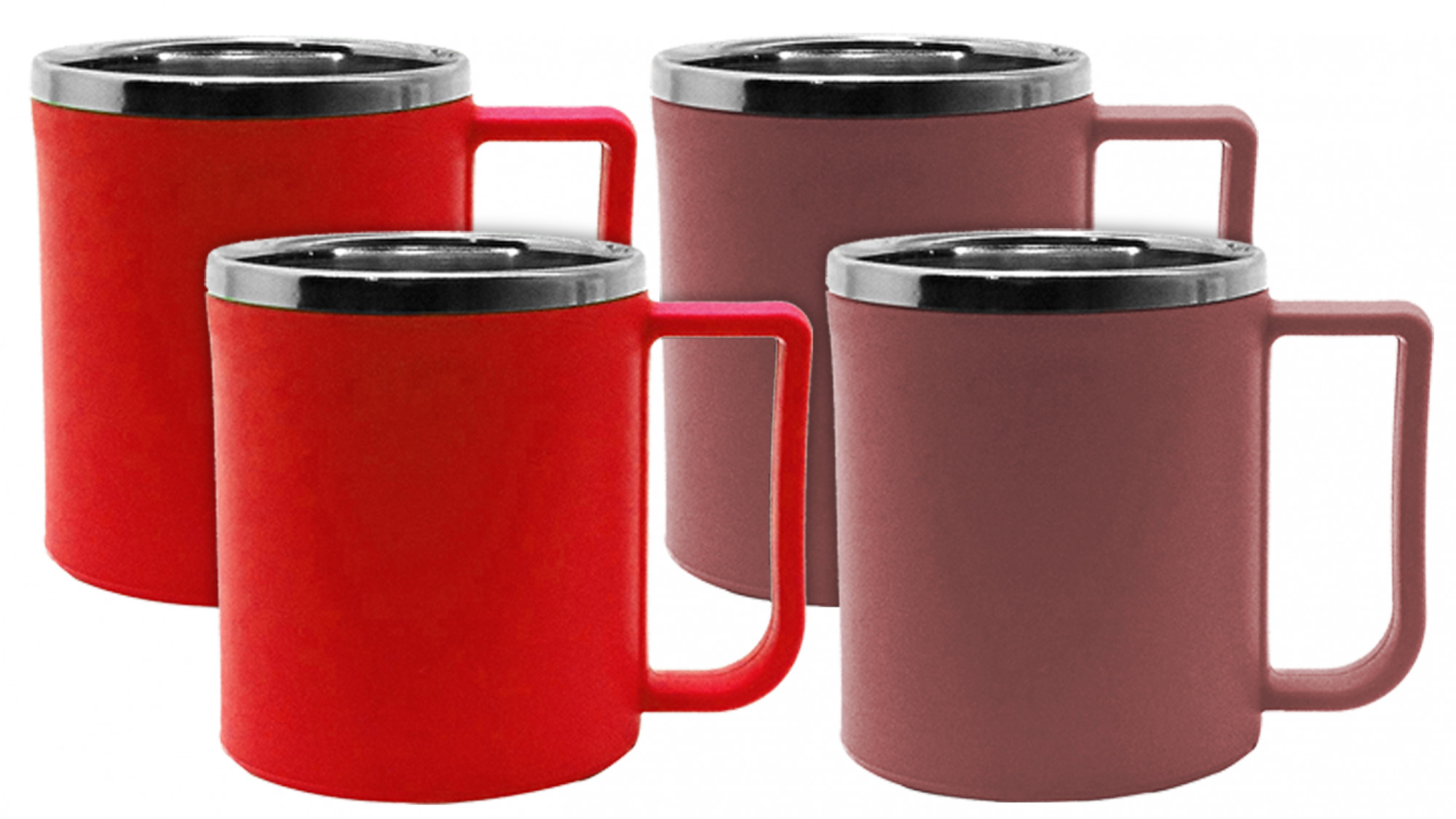 Kuber Industries Plastic Steel Cups for Coffee Tea Cocoa, Camping Mugs with Handle, Portable & Easy Clean,(Red & Brown)