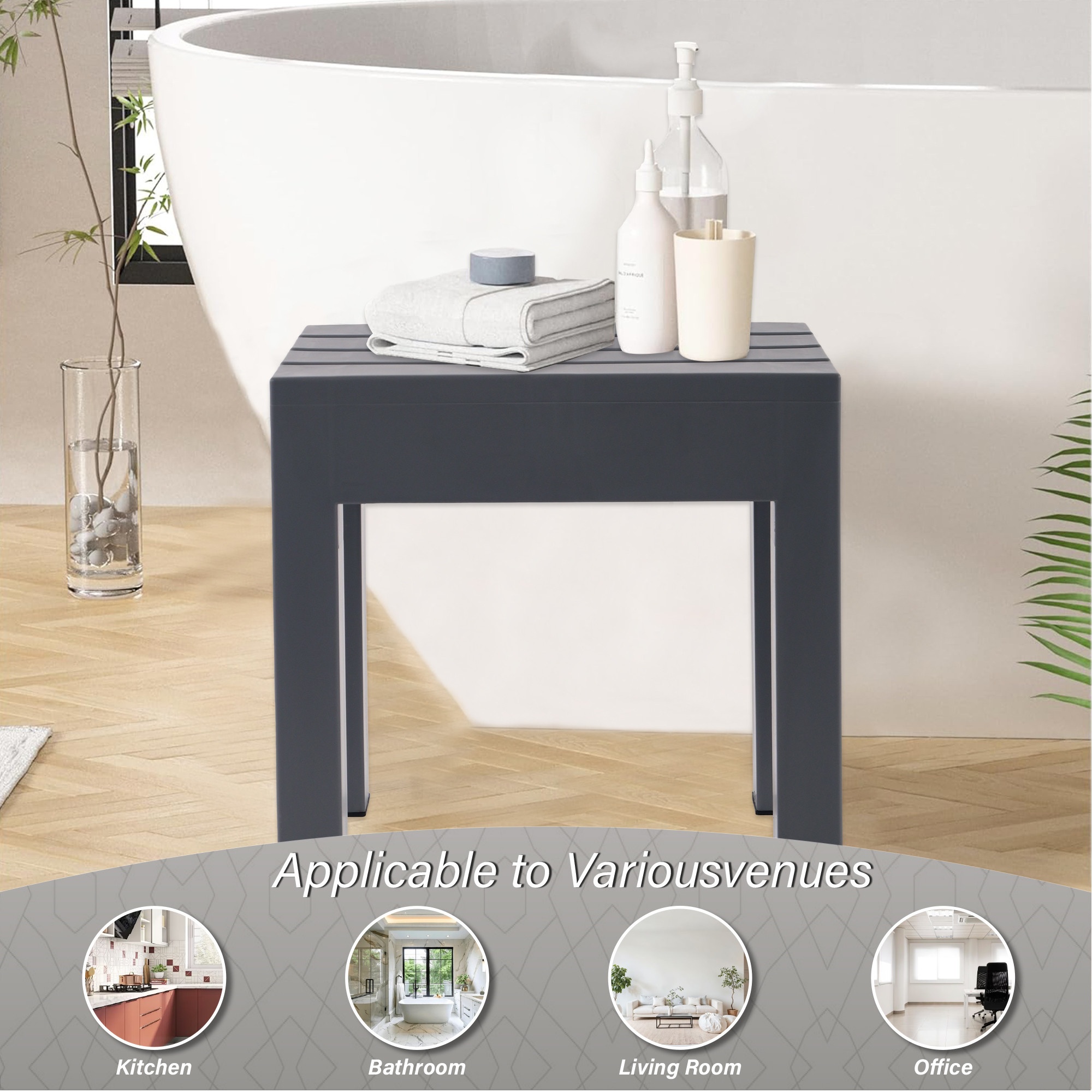 Kuber Industries Plastic Stool for Home Use  Anti Slip Bath Stools for Bathroom  Adults Stool for Kitchen Use  Under Desk Portable Step Stool for Home and Office  Small Flower Pot Stand  Grey