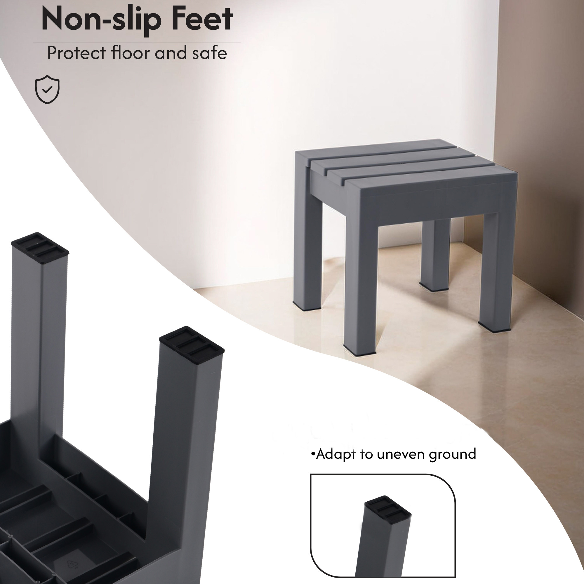 Kuber Industries Plastic Stool for Home Use  Anti Slip Bath Stools for Bathroom  Adults Stool for Kitchen Use  Under Desk Portable Step Stool for Home and Office  Small Flower Pot Stand  Grey