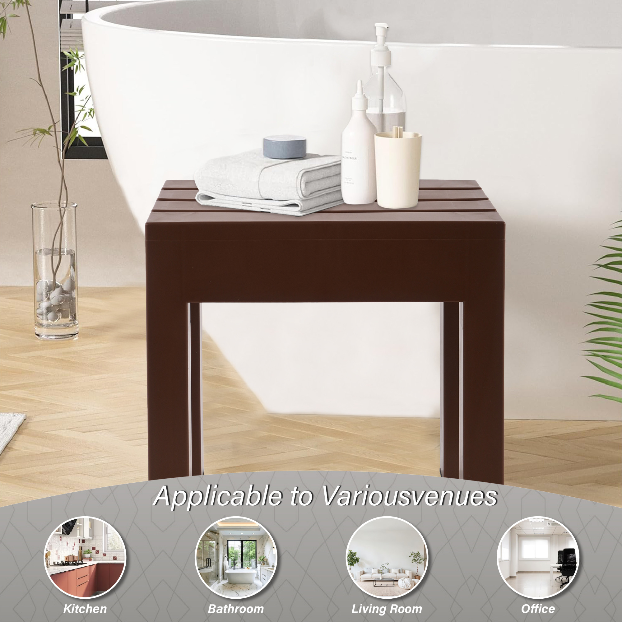 Kuber Industries Plastic Stool for Home Use  Anti Slip Bath Stools for Bathroom  Adults Stool for Kitchen Use  Under Desk Portable Step Stool for Home and Office  Small Flower Pot Stand  Brown