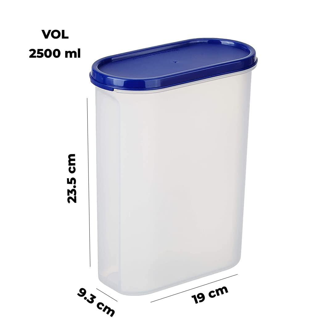 Kuber Industries Plastic Storage Containers With Lid I Set of 2, 2500 ml | Airtight, Stackable, Spill-proof, Travel-friendly | Transparent with Blue Lid | For Dry & Wet Foods, Cereals, Dryfruits