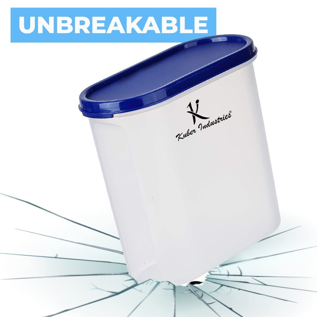 Kuber Industries Plastic Storage Containers With Lid I Set of 4, 1600 ml | Airtight, Stackable, Spill-proof, Travel-friendly | Transparent with Blue Lid | For Dry & Wet Foods, Cereals, Dryfruits