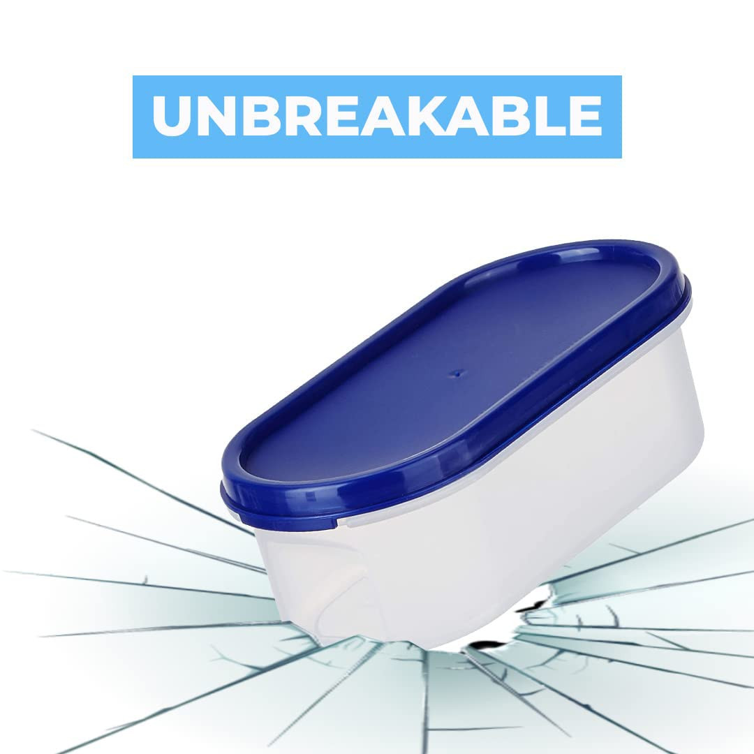 Kuber Industries Plastic Storage Containers With Lid I Set of 4, 500 ml | Airtight, Stackable, Spill-proof, Travel-friendly | Transparent with Blue Lid | For Dry & Wet Food Pickle, Spices, Dryfruits