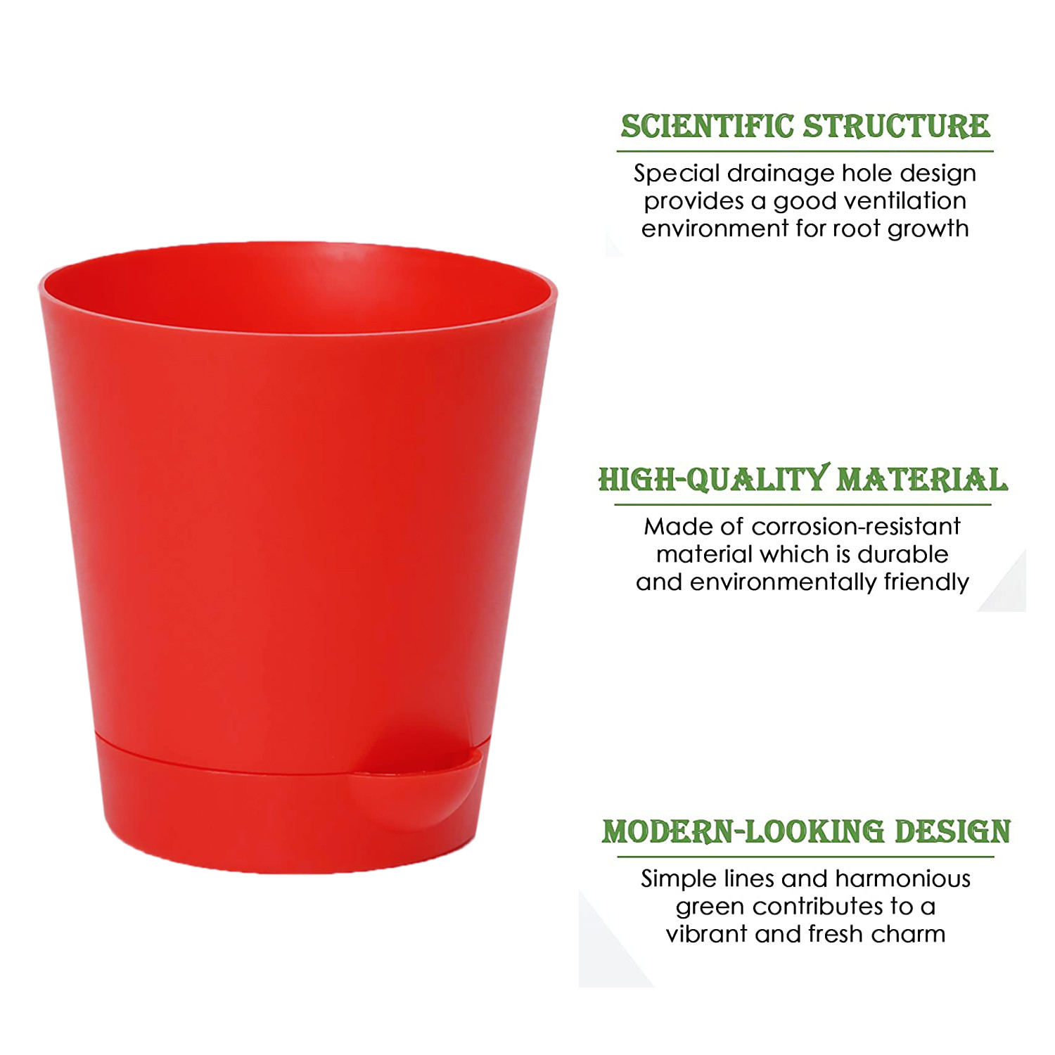 Kuber Industries Plastic Titan Pot|Garden Container For Plants & Flowers|Self-Watering Pot With Drainage Holes,6 Inch (Red)