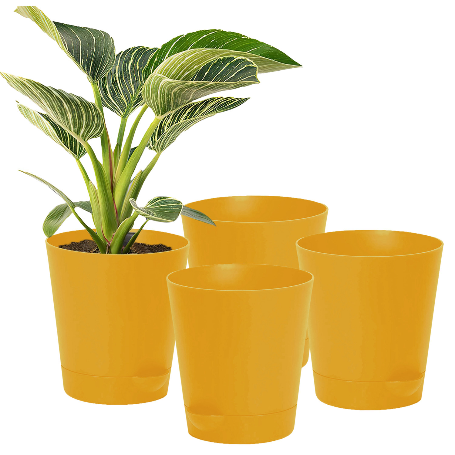 Kuber Industries Plastic Titan Pot|Garden Container For Plants & Flowers|Self-Watering Pot With Drainage Holes,6 Inch (Yellow)