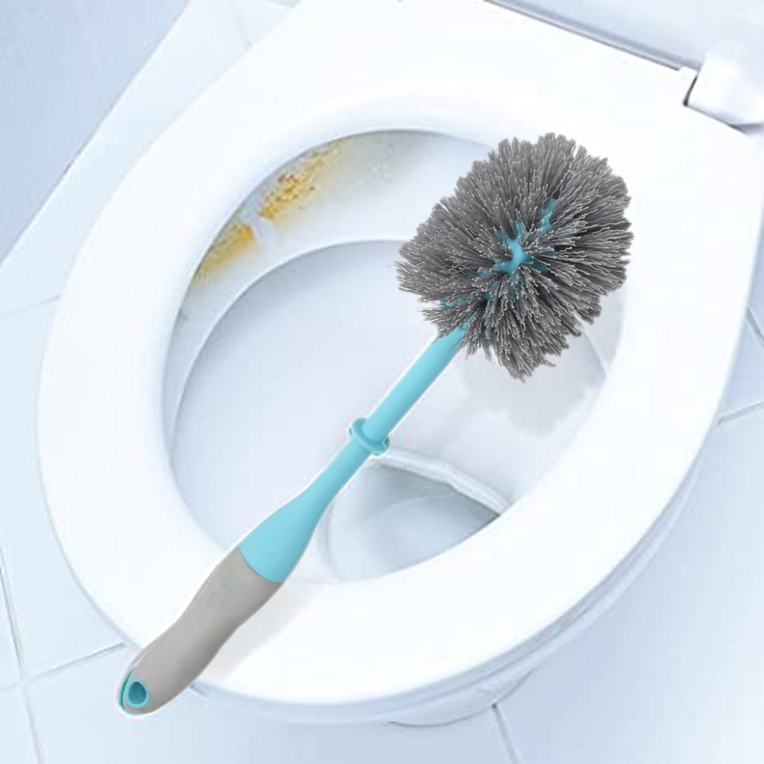 Kuber Industries Plastic Toilet Brush with Caddy Round Stand (Green)-KUBMART3368