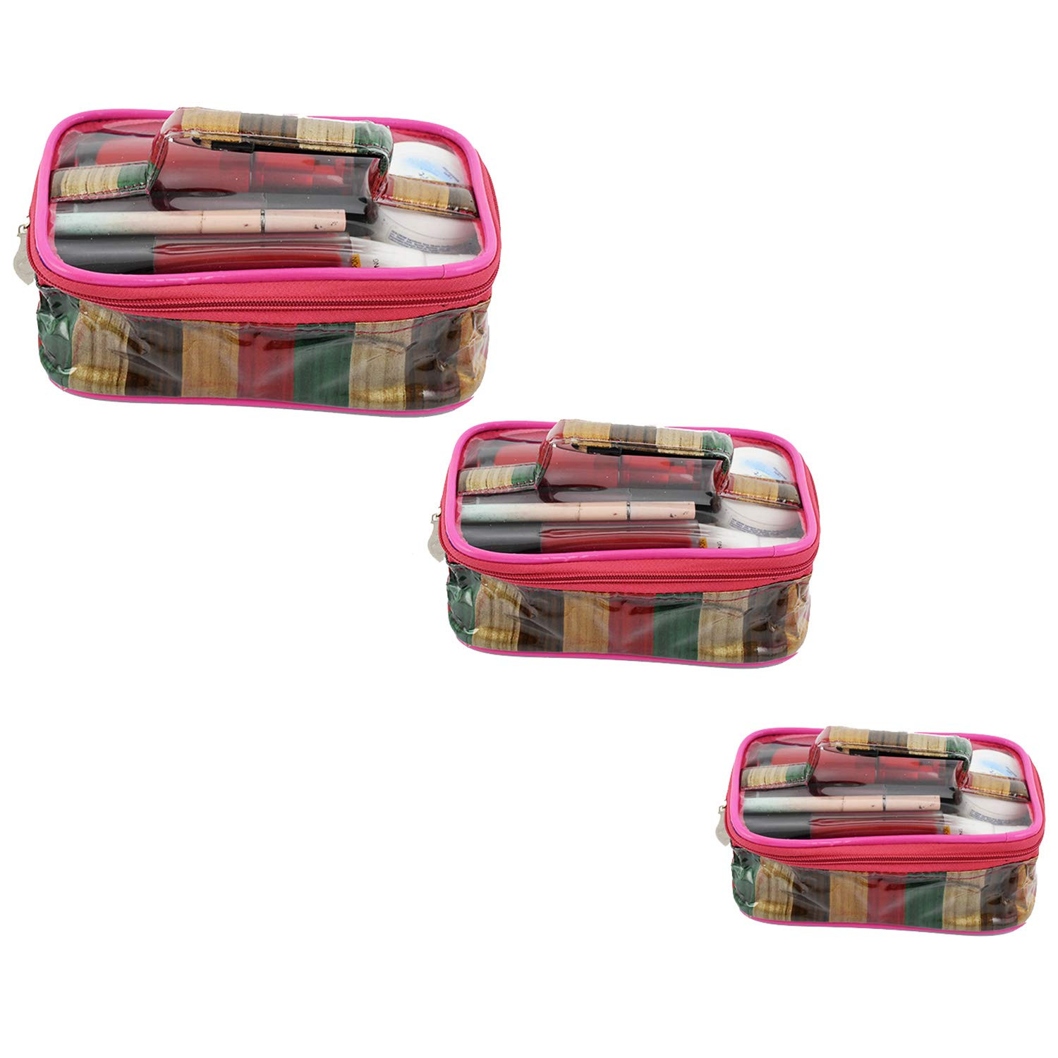  Kuber Industries Plastic Toiletry Bag, Makeup, Cosmetics & Jewelry Organiser, Travel kit- Pack of 3  (Pink)