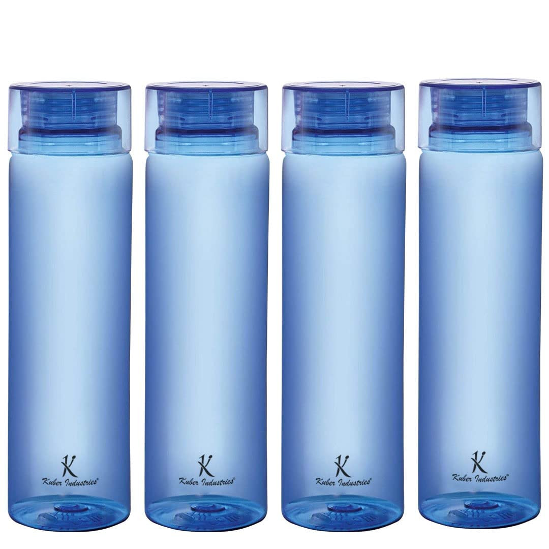 Kuber Industries Plastic Water Bottles -1 Litre Water Bottle | Break Proof, Multipurpose, BPA Free, Ideal for Fridge/Refrigerator |Blue Set of 4