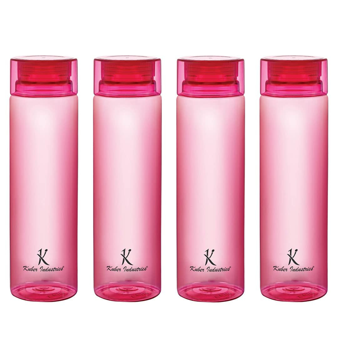 Kuber Industries Plastic Water Bottles -1 Litre Water Bottle | Break Proof, Multipurpose, BPA Free, Ideal for Fridge/Refrigerator | Red, Set of 4