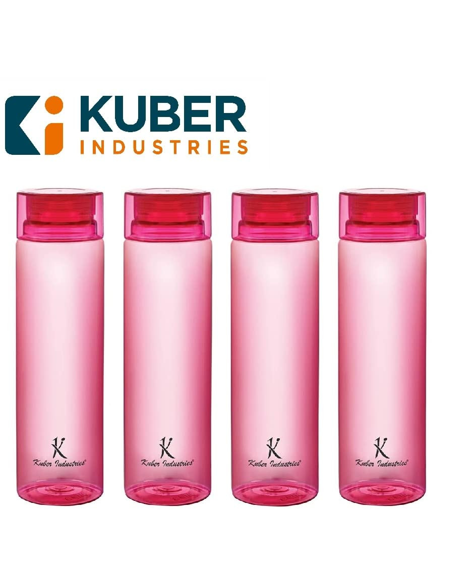 Kuber Industries Plastic Water Bottles -1 Litre Water Bottle | Break Proof, Multipurpose, BPA Free, Ideal for Fridge/Refrigerator | Red, Set of 4
