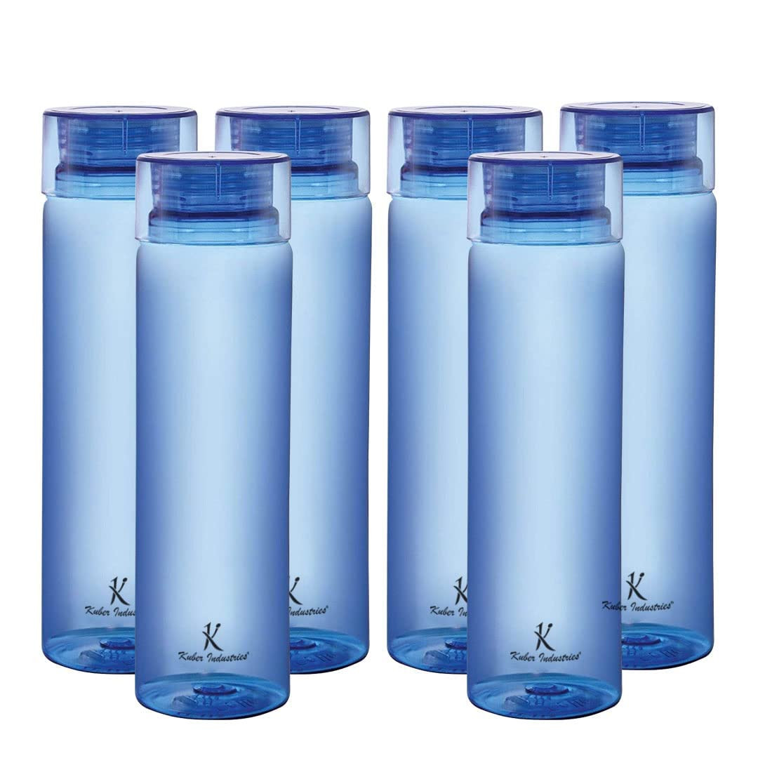 Kuber Industries Plastic Water Bottles -1 Litre Water Bottle (Set of 6), Blue | Break Proof, Multipurpose, BPA Free, Ideal for Fridge/Refrigerator.