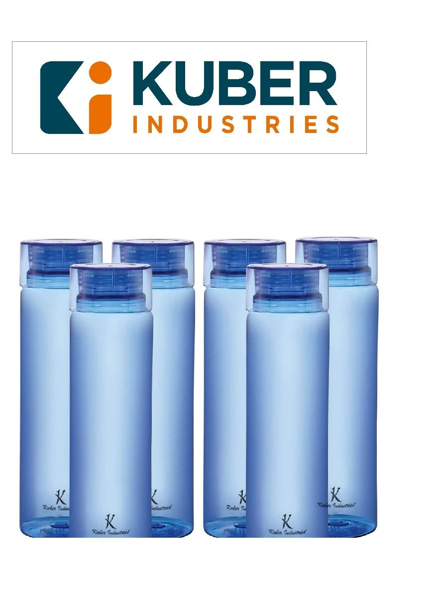 Kuber Industries Plastic Water Bottles -1 Litre Water Bottle (Set of 6), Blue | Break Proof, Multipurpose, BPA Free, Ideal for Fridge/Refrigerator.