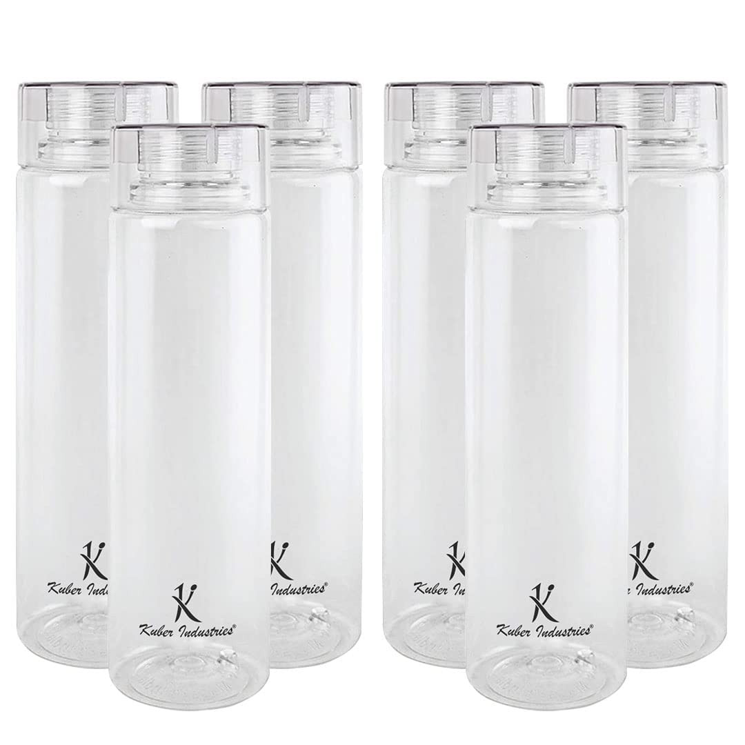 Kuber Industries Plastic Water Bottles -1 Litre Water Bottle (Set of 6), Pearl White or Multi-Color | Break Proof, Multipurpose, BPA Free, Ideal for Fridge/Refrigerator.