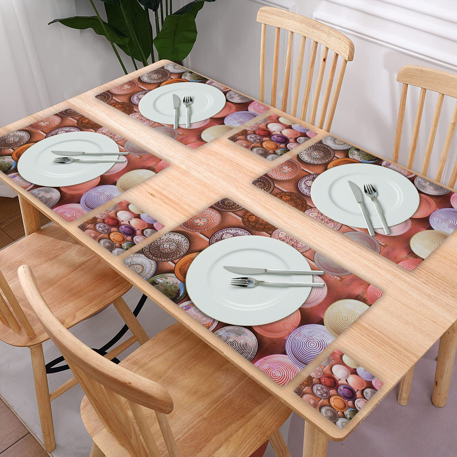 Kuber Industries Plates Print PVC Table Mats /Placemat With 6 Coasters For kitchen, Dining Table Set of 6 (Peach) 54KM4381