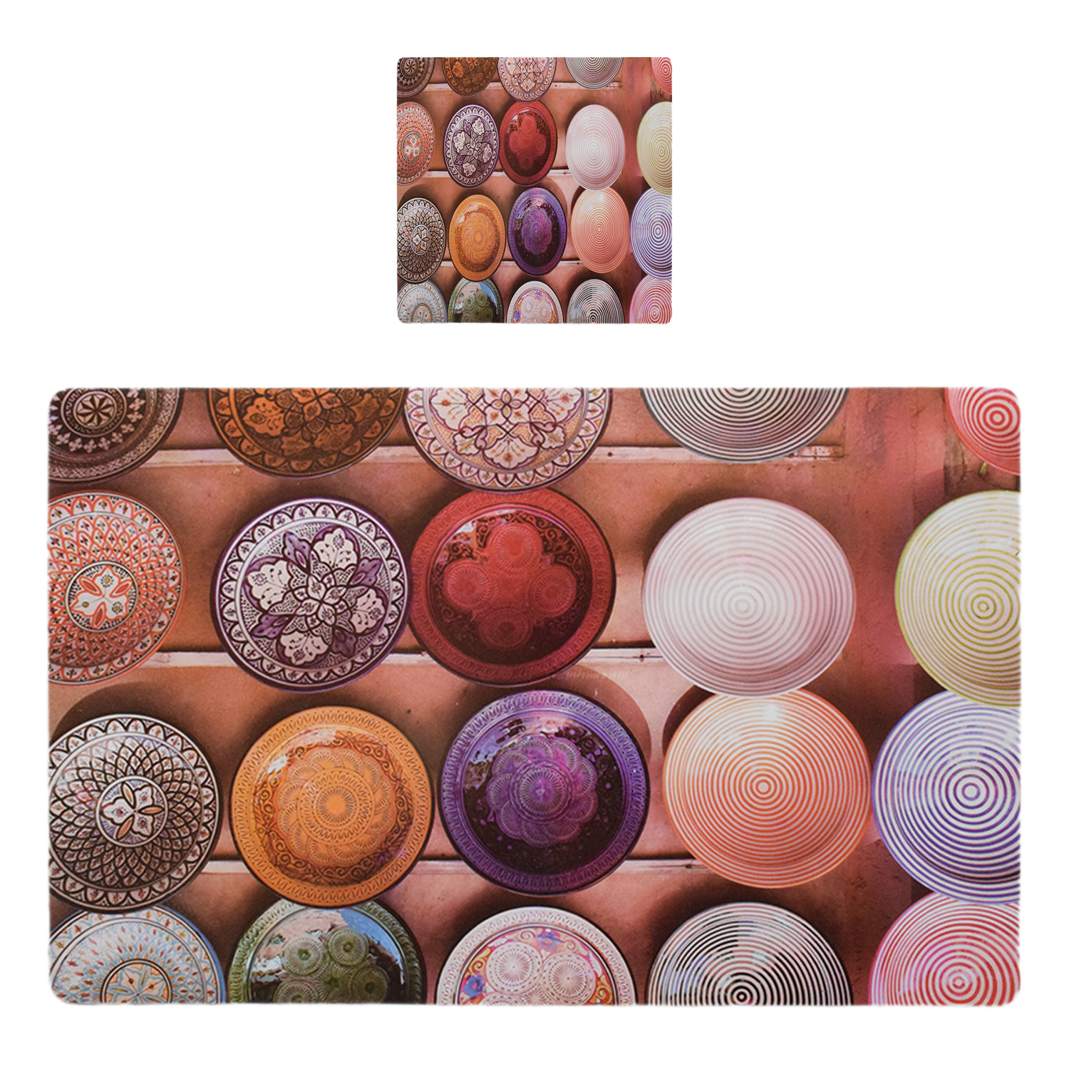 Kuber Industries Plates Print PVC Table Mats /Placemat With 6 Coasters For kitchen, Dining Table Set of 6 (Peach) 54KM4381
