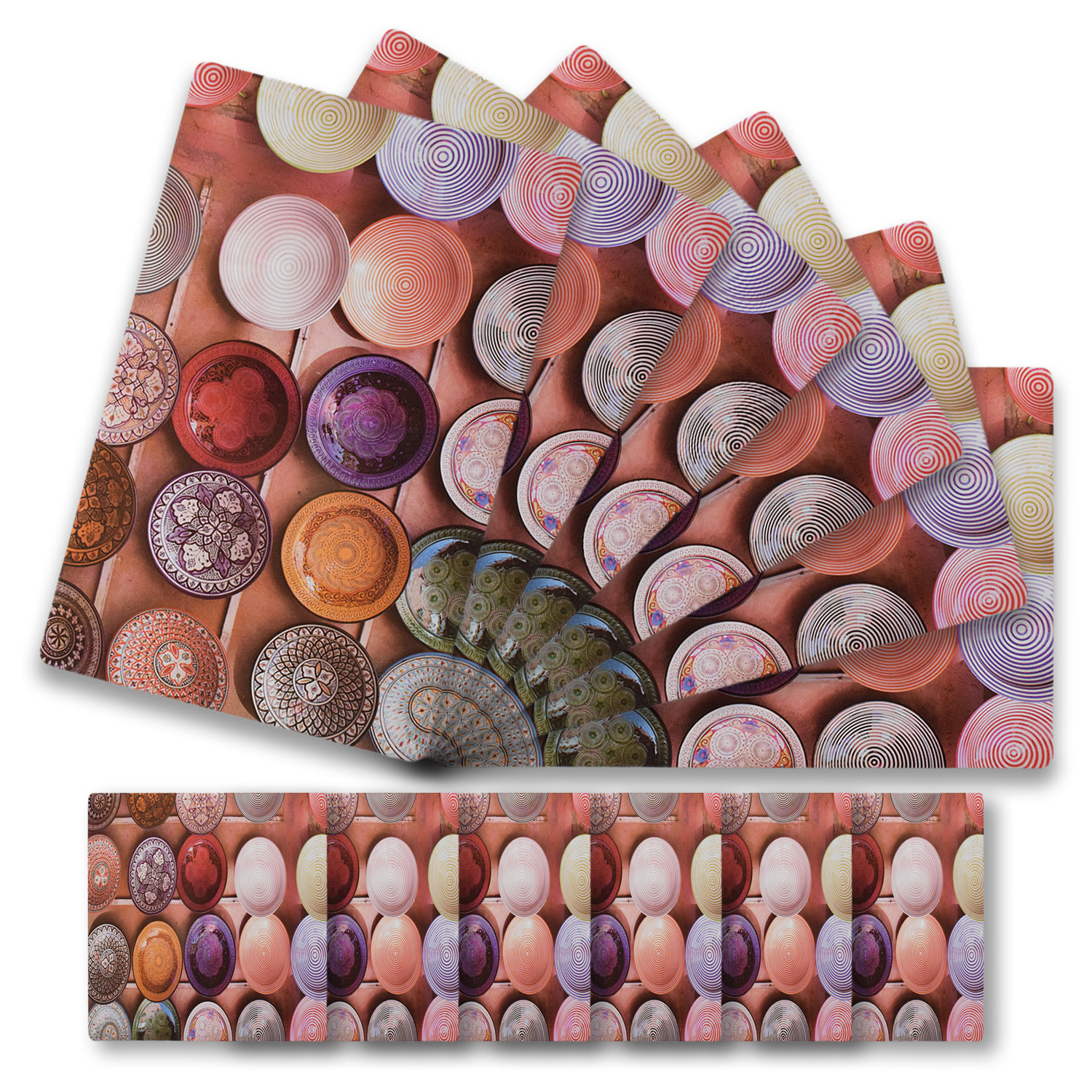 Kuber Industries Plates Print PVC Table Mats /Placemat With 6 Coasters For kitchen, Dining Table Set of 6 (Peach) 54KM4381