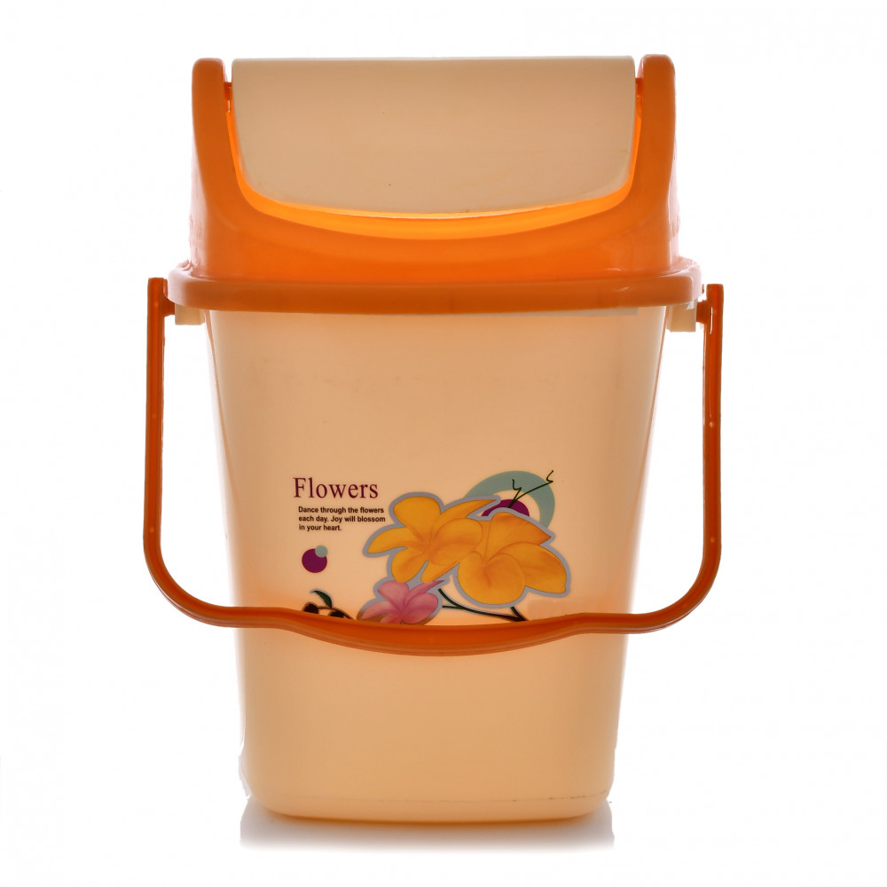 Kuber Industries Pluto Plastic Swing Printed Garbage Waste Dustbin for Home, Office with Handle, 5 Liters (Cream)-KUBMART3080