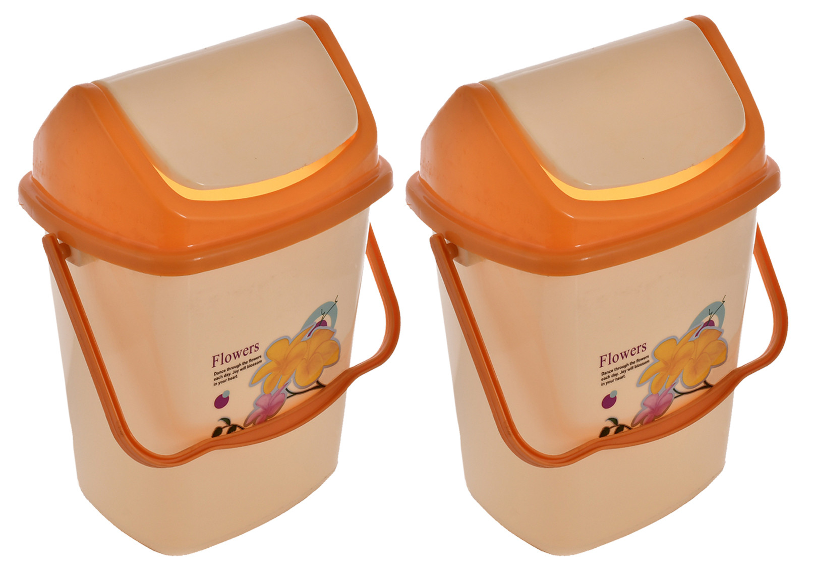 Kuber Industries Pluto Plastic Swing Printed Garbage Waste Dustbin for Home, Office with Handle, 5 Liters (Cream)-KUBMART3080