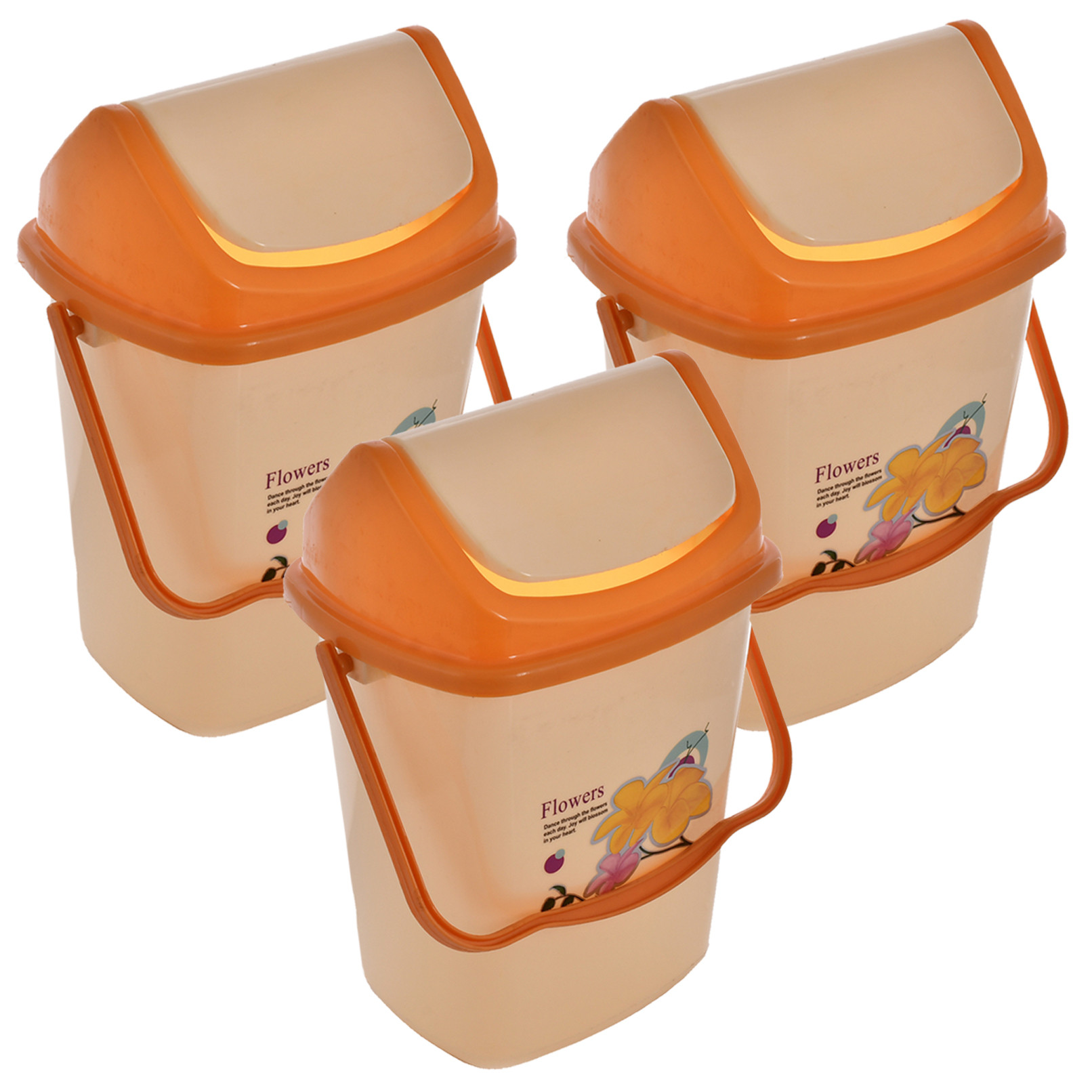 Kuber Industries Pluto Plastic Swing Printed Garbage Waste Dustbin for Home, Office with Handle, 5 Liters (Cream)-KUBMART3080