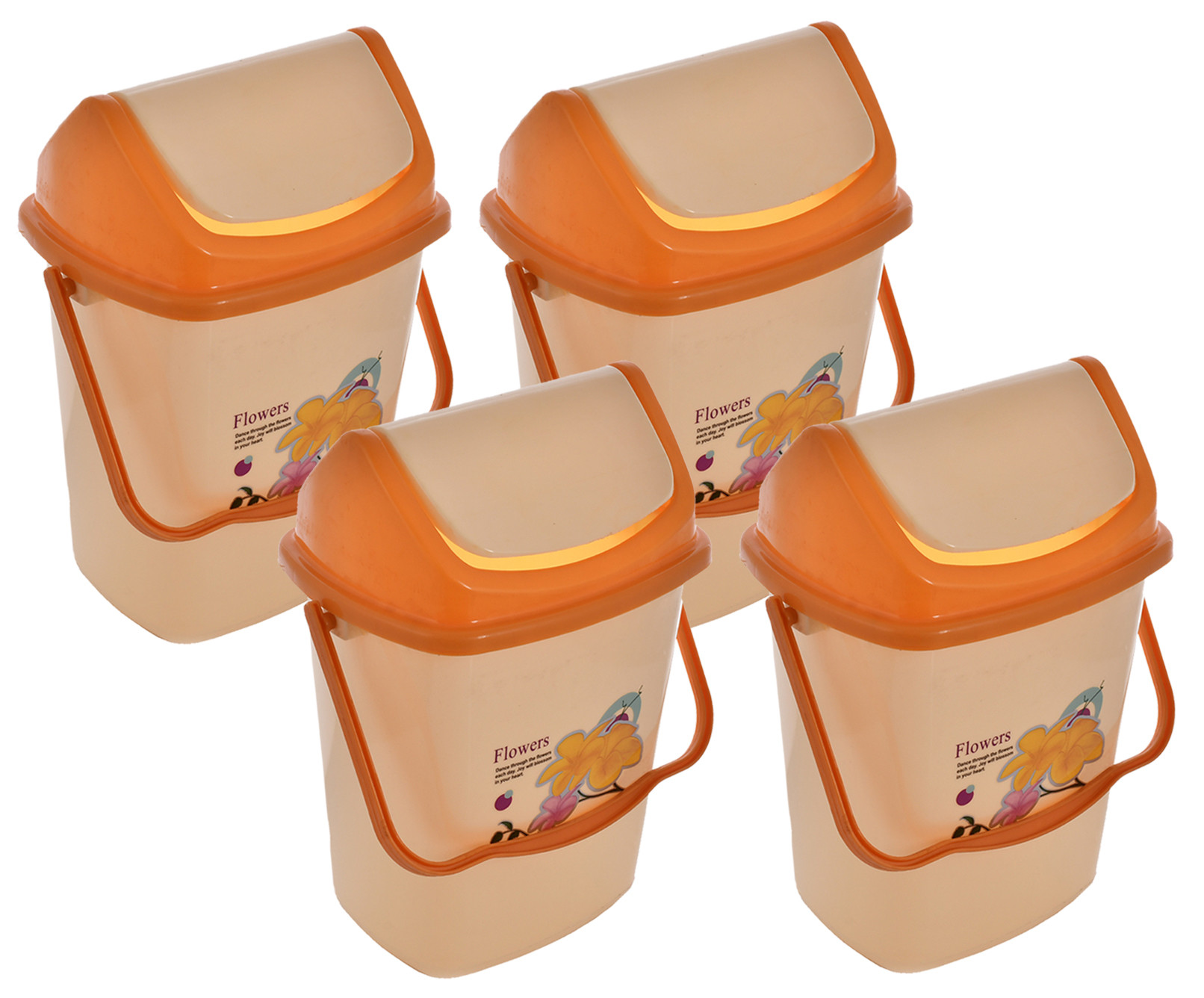 Kuber Industries Pluto Plastic Swing Printed Garbage Waste Dustbin for Home, Office with Handle, 5 Liters (Cream)-KUBMART3080