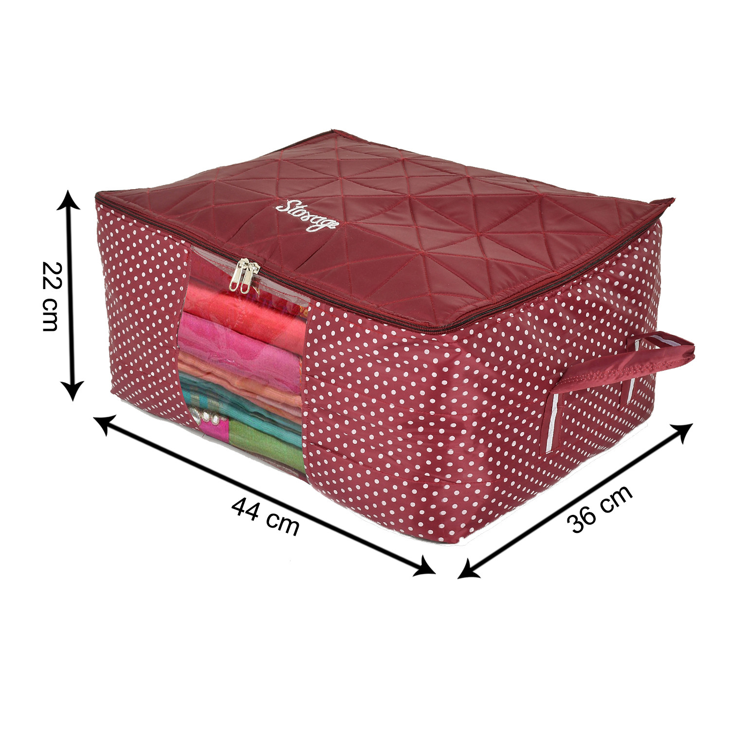 Kuber Industries Polka Dot Print Polyester Foldable Saree Cover|Clothes For Home & Traveling With Transparent, Extra Large (Maroon)