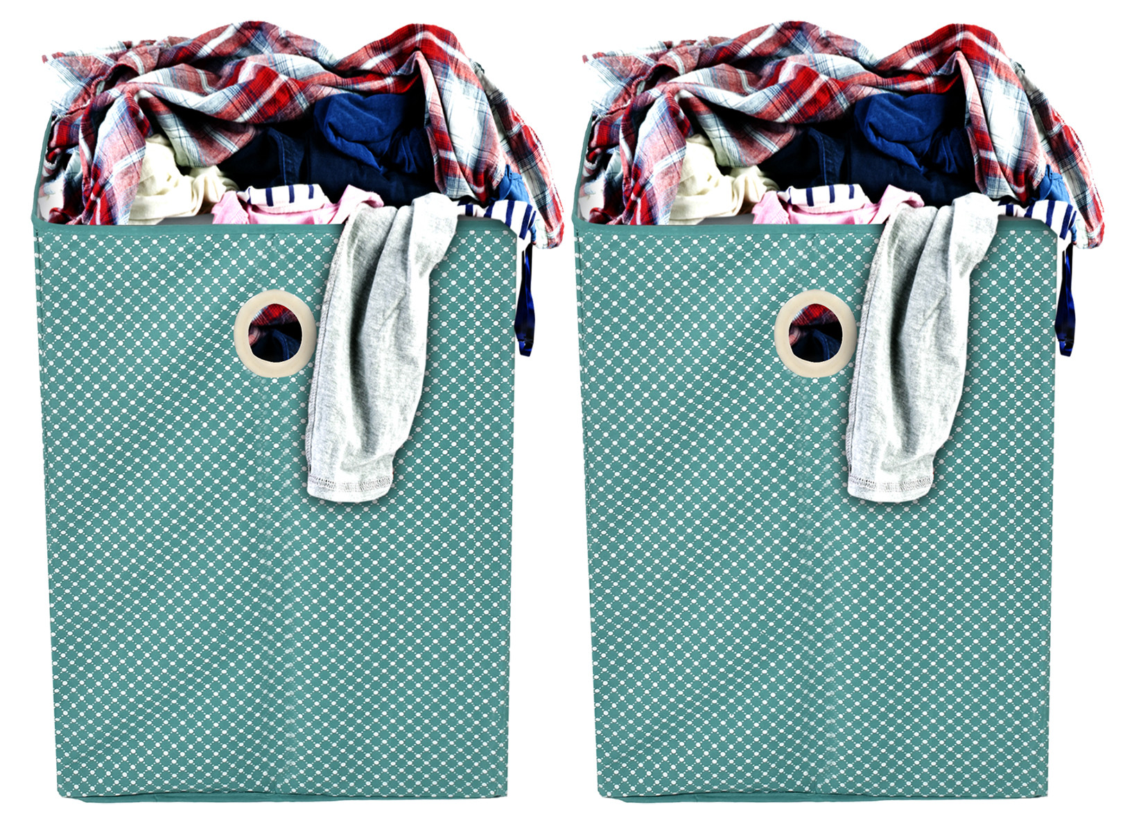 Kuber Industries Polka Dot Printed Cotton Foldable Large Laundry basket/Hamper With Handles (Green)-44KM0205