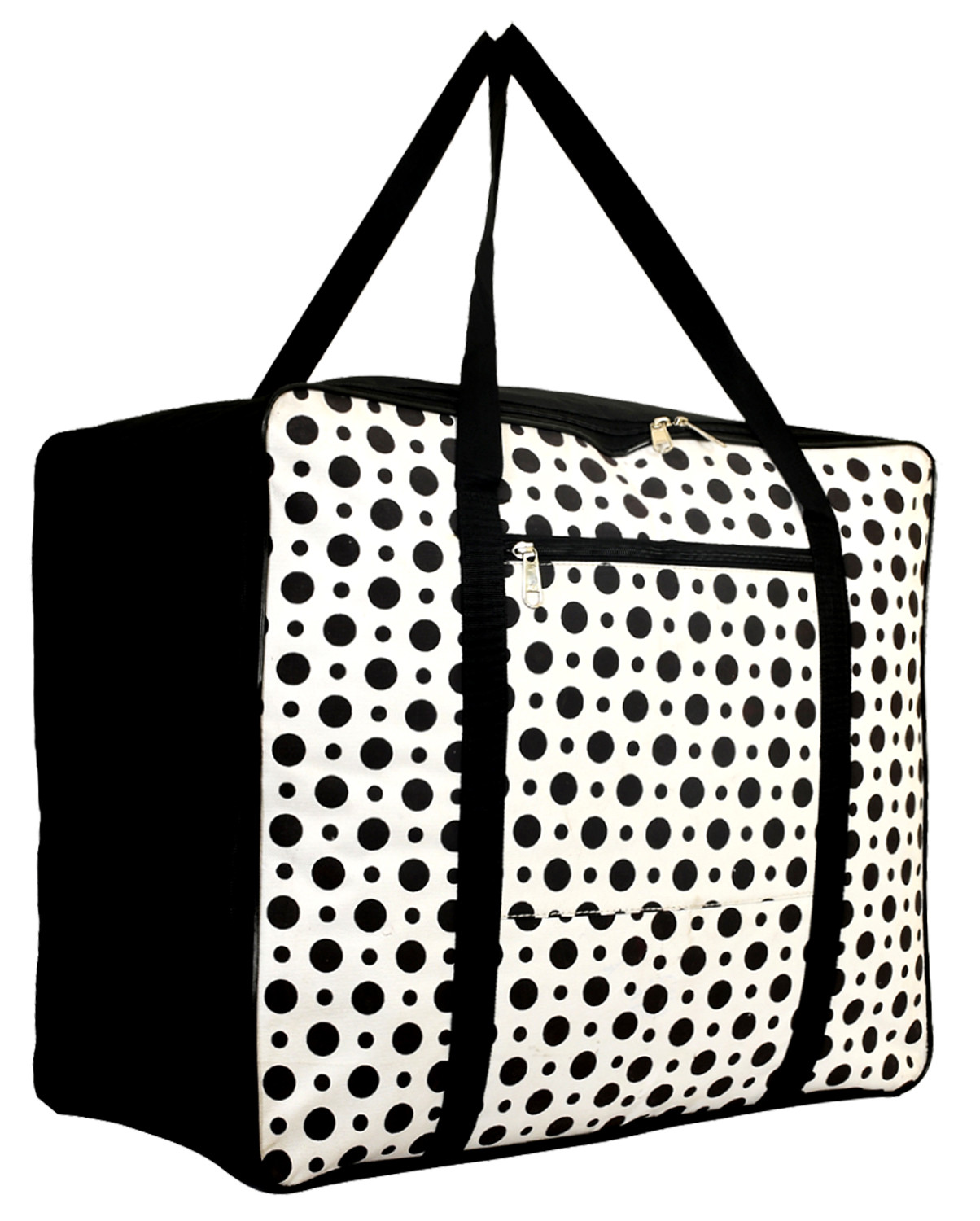 Kuber Industries Polka Dots Design Canvas Jumbo Underbed Moisture Proof Storage Bag with Zipper Closure and Handle (Black & White)