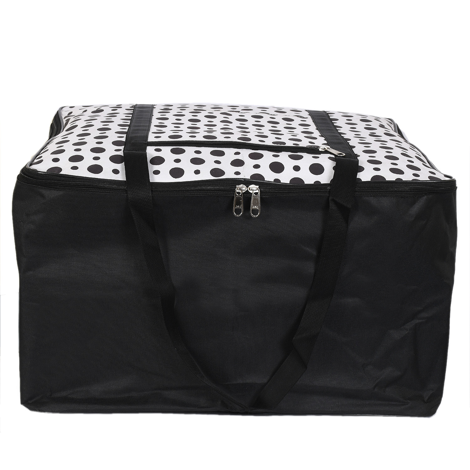 Kuber Industries Polka Dots Design Canvas Jumbo Underbed Moisture Proof Storage Bag with Zipper Closure and Handle (Black & White)