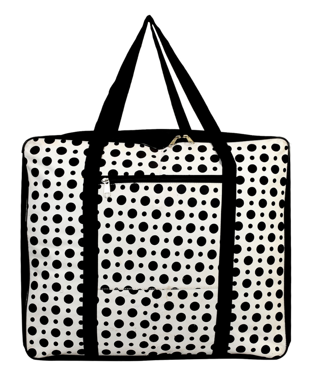 Kuber Industries Polka Dots Design Canvas Jumbo Underbed Moisture Proof Storage Bag with Zipper Closure and Handle (Black & White)