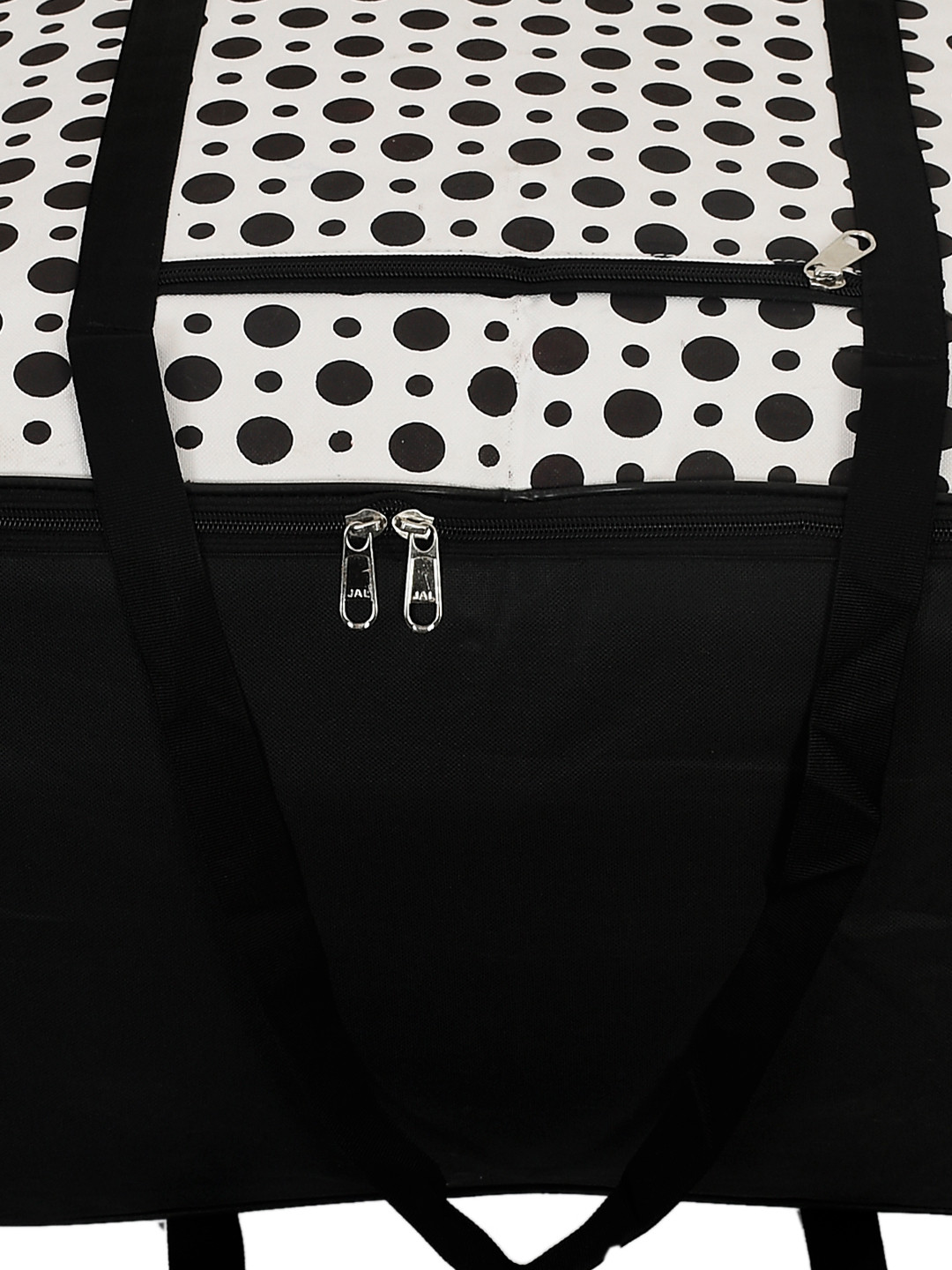 Kuber Industries Polka Dots Design Canvas Jumbo Underbed Moisture Proof Storage Bag with Zipper Closure and Handle (Black & White)