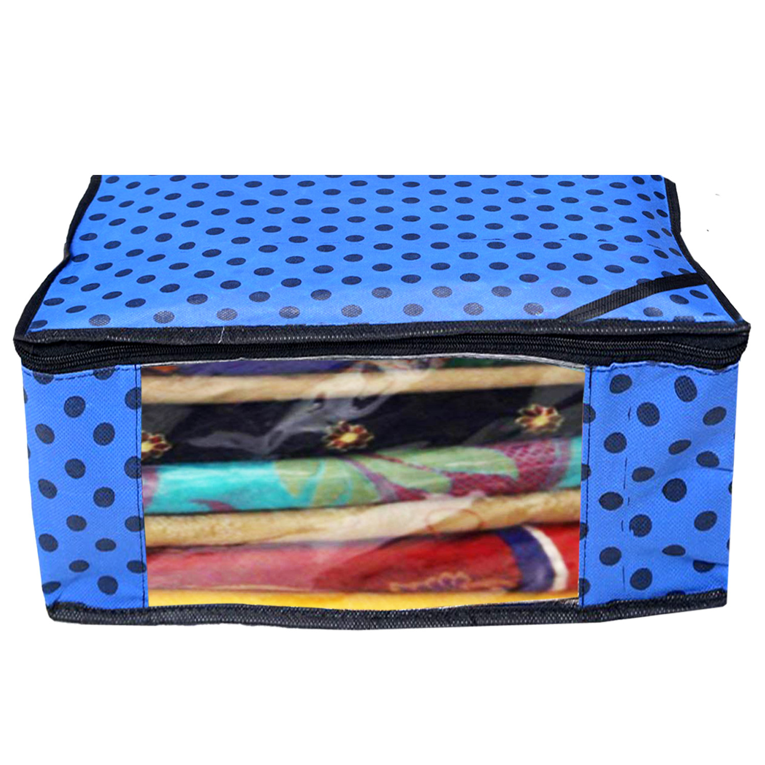 Kuber Industries Polka Dots Design Non Woven Saree Cover/Cloth Wardrobe Organizer And Blouse Cover Combo Set (Blue) -CTKTC38427