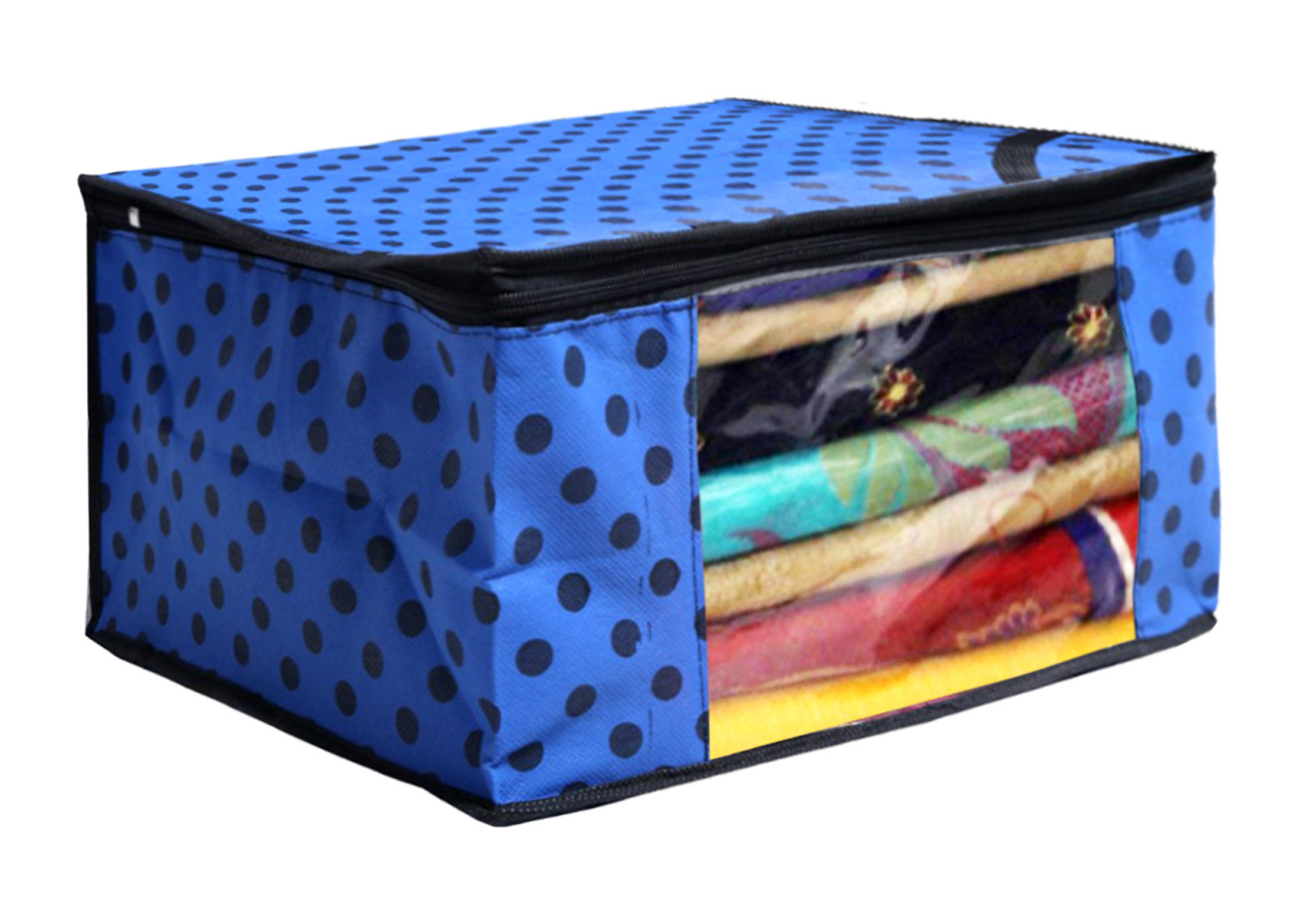 Kuber Industries Polka Dots Design Non Woven Saree Cover/Cloth Wardrobe Organizer And Blouse Cover Combo Set (Blue) -CTKTC38427