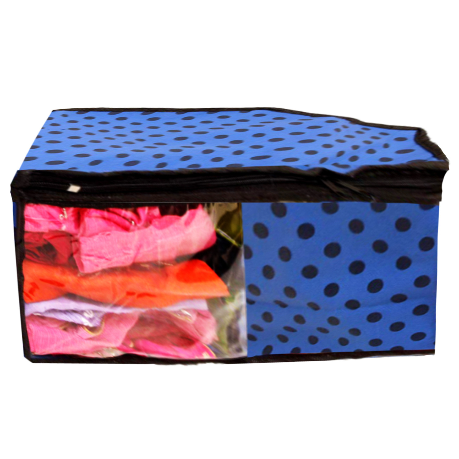 Kuber Industries Polka Dots Design Non Woven Saree Cover/Cloth Wardrobe Organizer And Blouse Cover Combo Set (Blue) -CTKTC38427