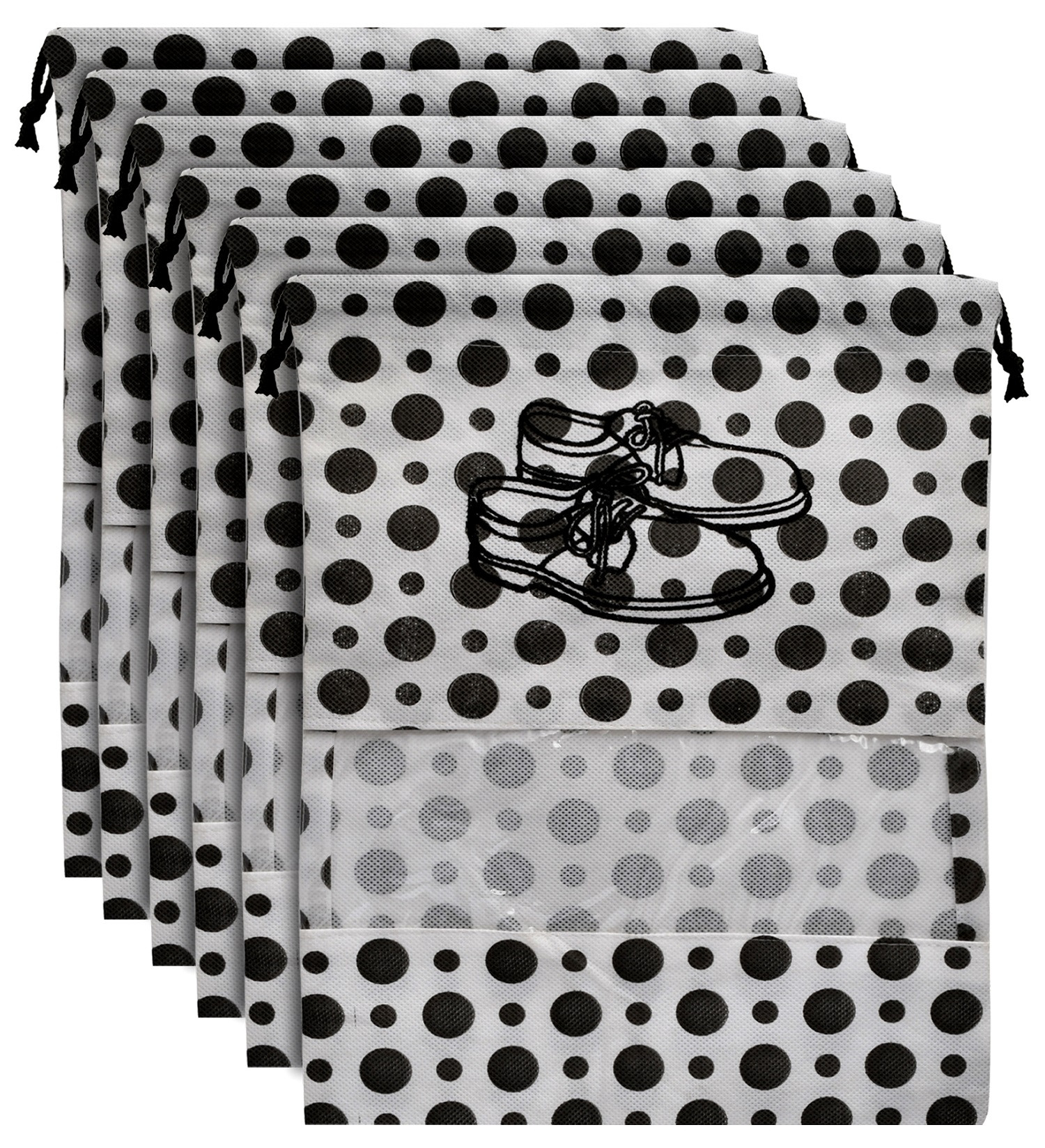 Kuber Industries Polka Dots Design Non Woven Travel Shoe Organizer Space Saving Fabric Storage Bags Organizer (Black & White)-KUBMART1026