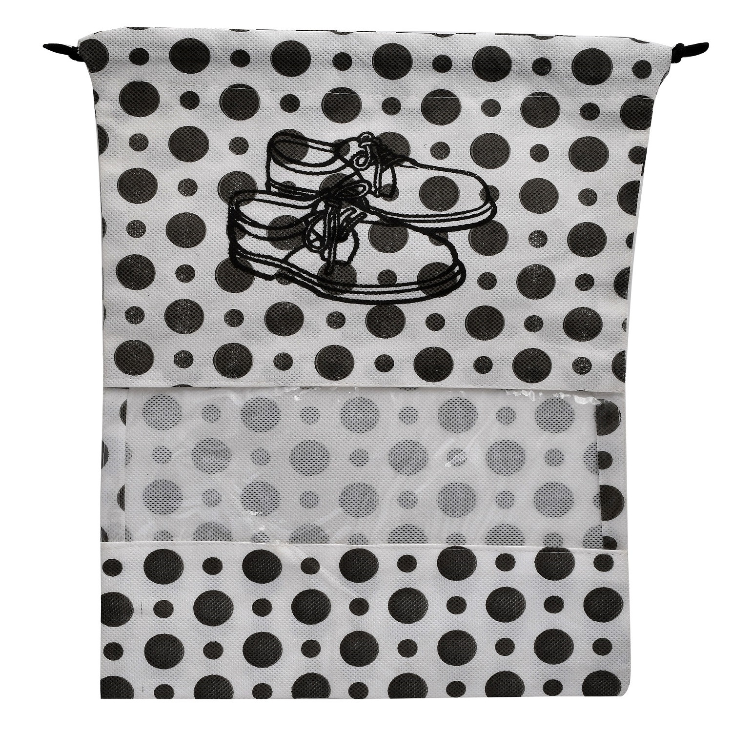 Kuber Industries Polka Dots Design Non Woven Travel Shoe Organizer Space Saving Fabric Storage Bags Organizer (Black & White)-KUBMART1026
