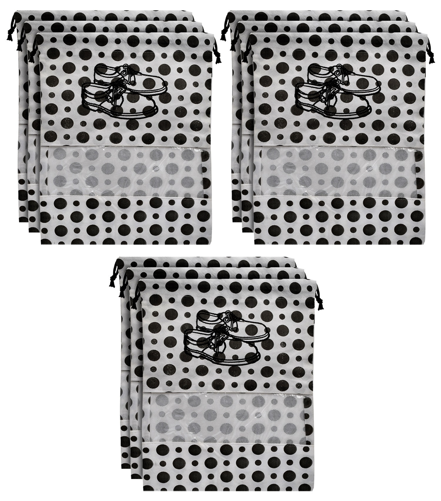 Kuber Industries Polka Dots Design Non Woven Travel Shoe Organizer Space Saving Fabric Storage Bags Organizer (Black & White)-KUBMART1026