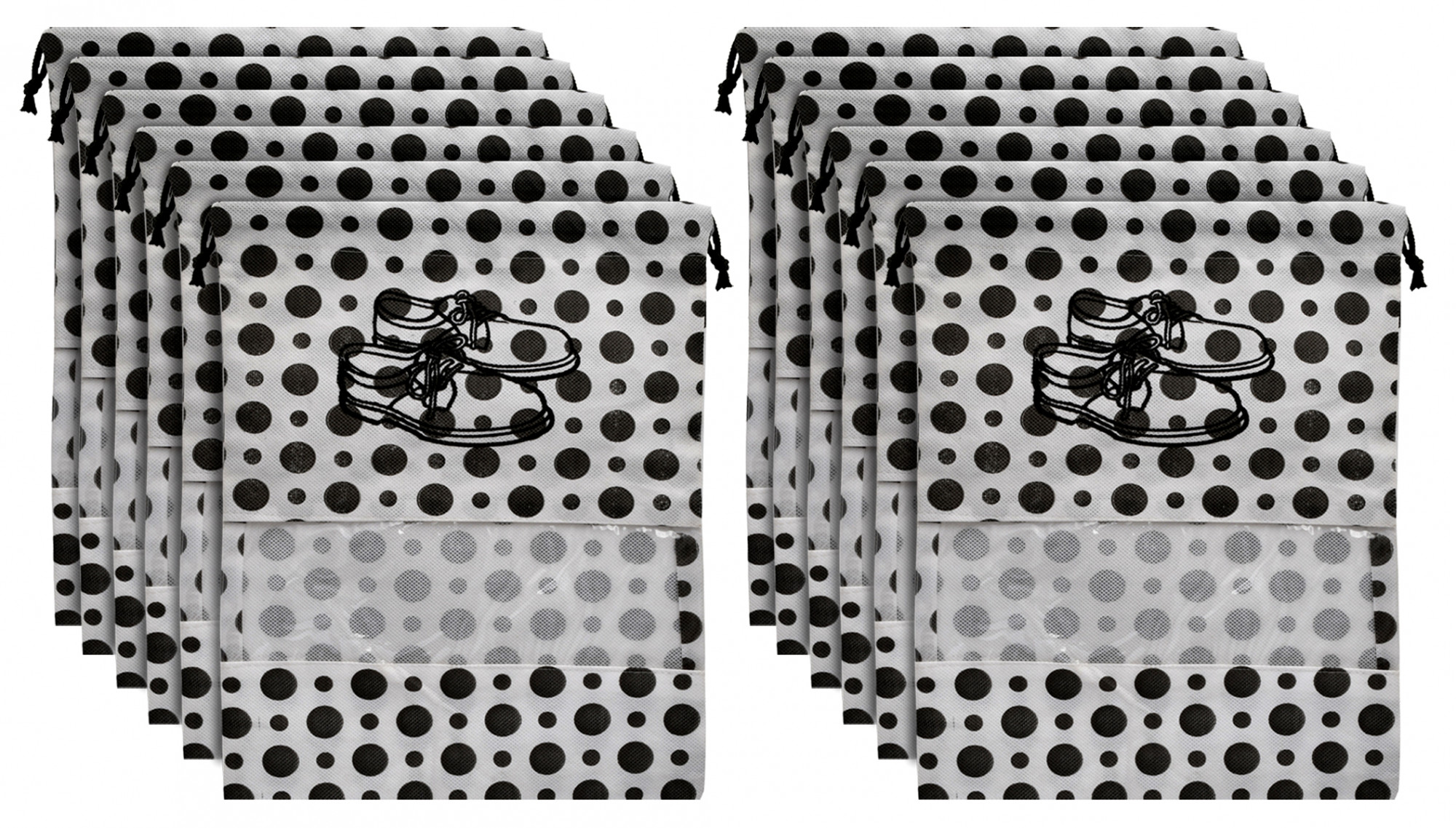Kuber Industries Polka Dots Design Non Woven Travel Shoe Organizer Space Saving Fabric Storage Bags Organizer (Black & White)-KUBMART1026