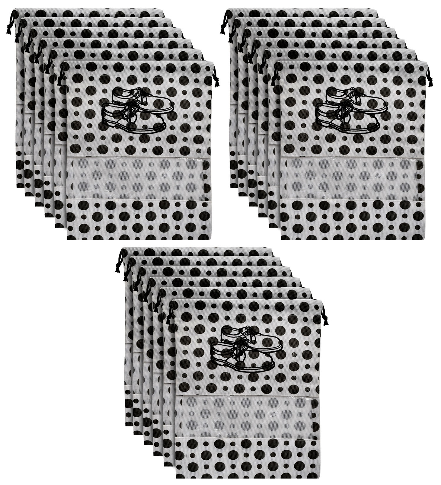 Kuber Industries Polka Dots Design Non Woven Travel Shoe Organizer Space Saving Fabric Storage Bags Organizer (Black & White)-KUBMART1026
