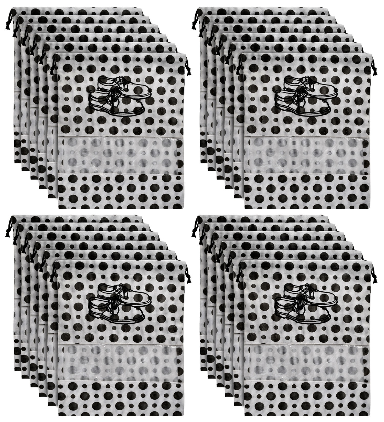 Kuber Industries Polka Dots Design Non Woven Travel Shoe Organizer Space Saving Fabric Storage Bags Organizer (Black & White)-KUBMART1026