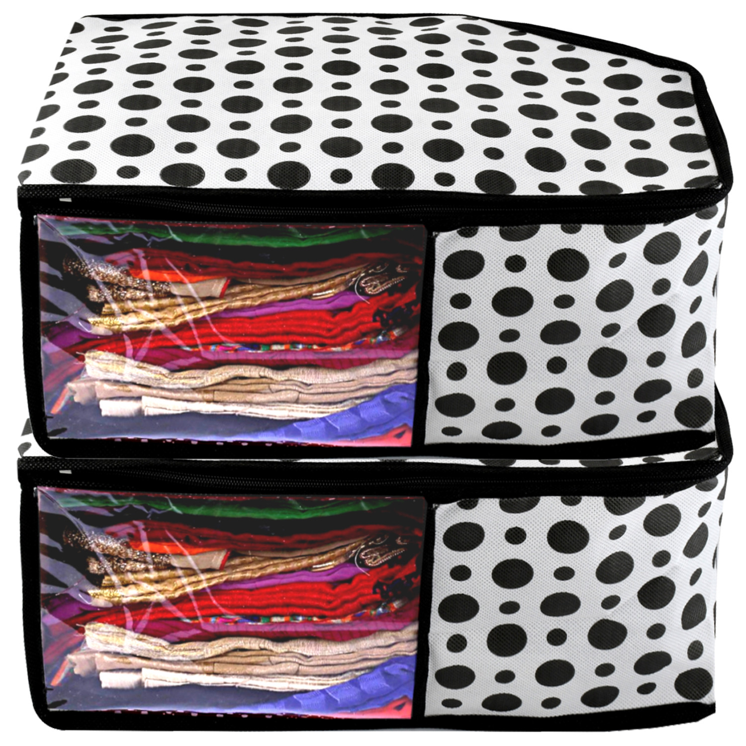 Kuber Industries Polka Dots Non Woven Blouse Cover Set (Black & White)  -CTKTC39388