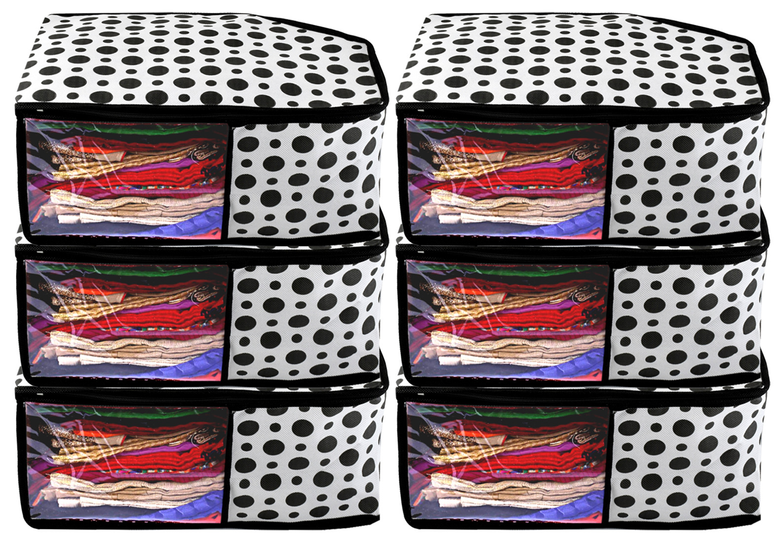Kuber Industries Polka Dots Non Woven Blouse Cover Set (Black & White)  -CTKTC39388