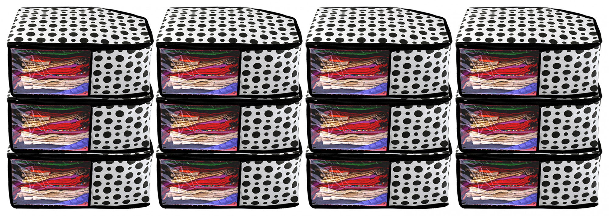 Kuber Industries Polka Dots Non Woven Blouse Cover Set (Black & White)  -CTKTC39388