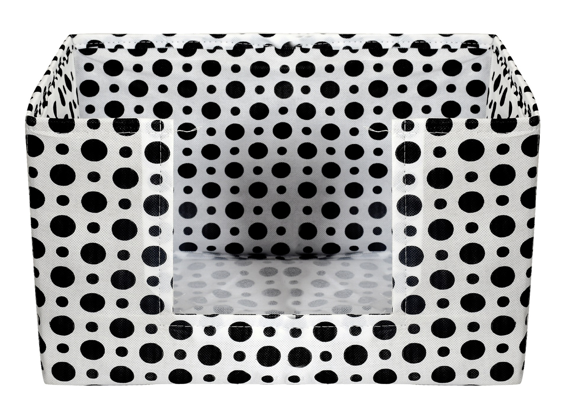 Kuber Industries Polka Dots Print Non-Woven Fabric Foldable Cloth Storage Boxes Organizer for Wardrobe With Handle (Black & White)
