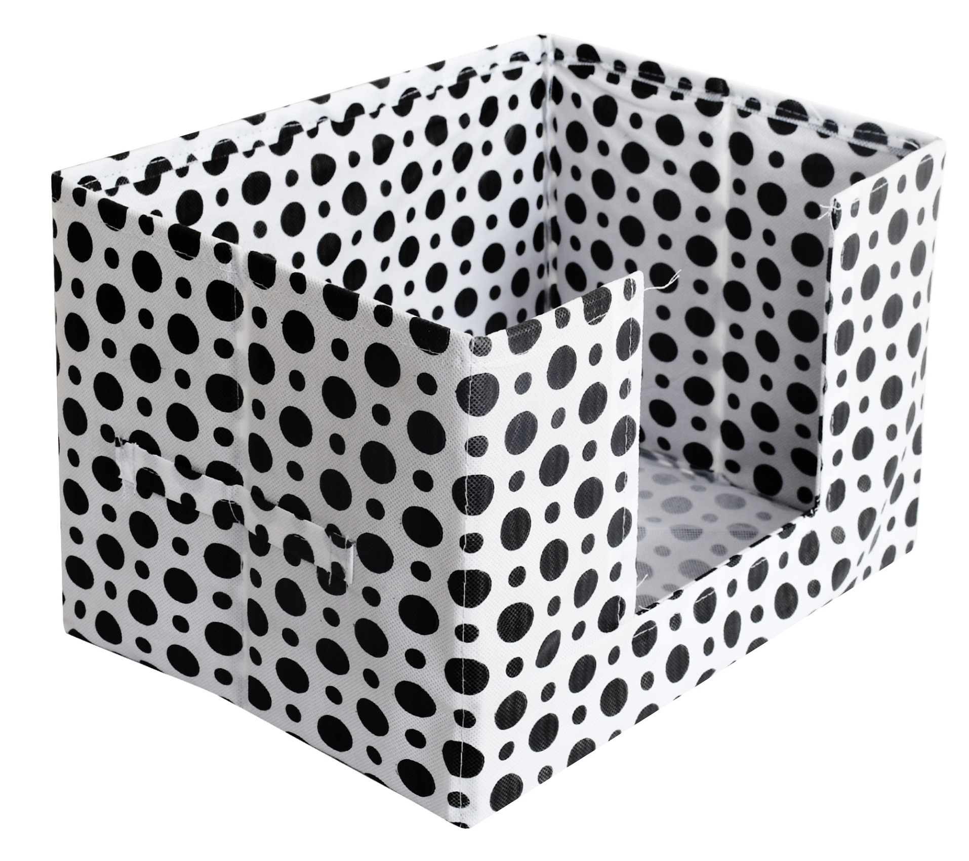 Kuber Industries Polka Dots Print Non-Woven Fabric Foldable Cloth Storage Boxes Organizer for Wardrobe With Handle (Black & White)