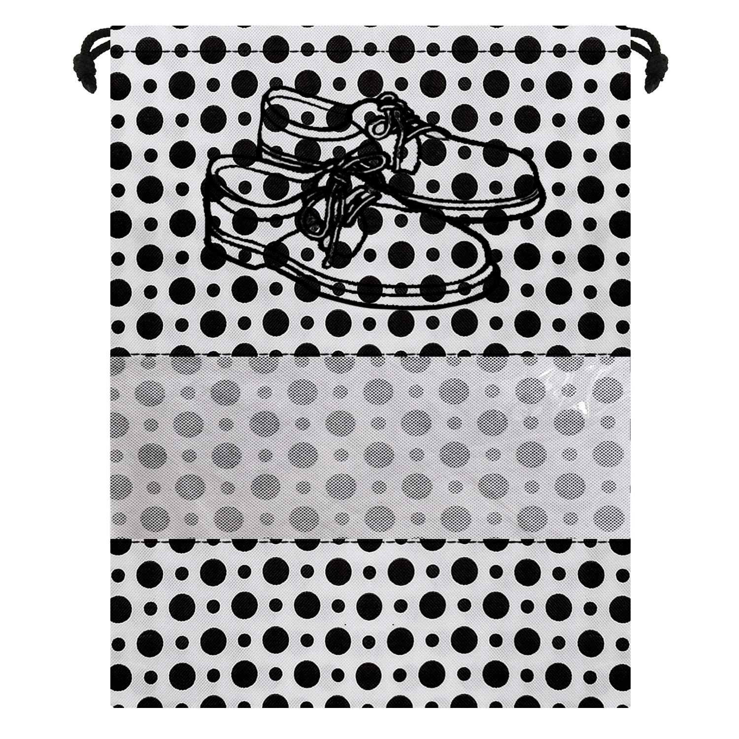 Kuber Industries Polka Dots Print Non Woven Travel Shoe Cover, String Bag Organizer (Black & White)