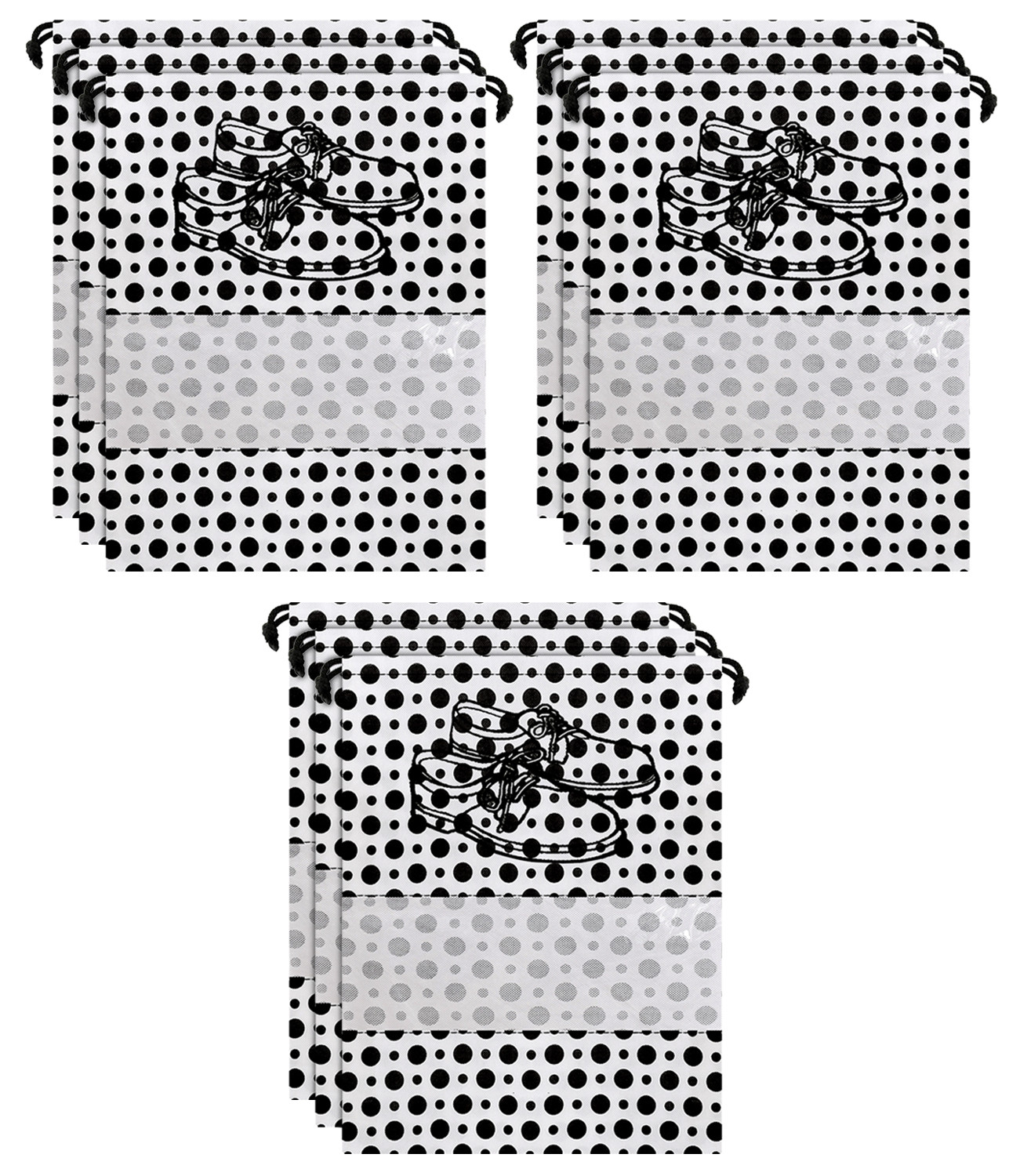 Kuber Industries Polka Dots Print Non Woven Travel Shoe Cover, String Bag Organizer (Black & White)