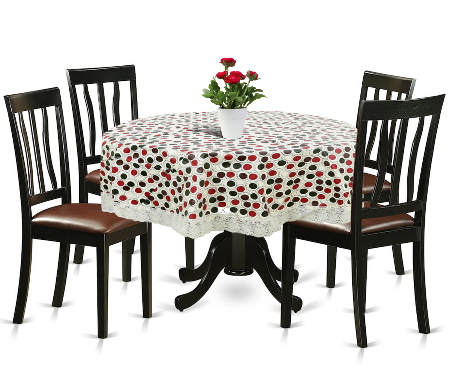 Kuber Industries Polka Dots Print Round Table Cover 60 Inch-Waterproof PVC Resistant Spillproof PVC Fabric Table Cover for Dining Room Kitchen Party (Brown)-KUBMRT11815