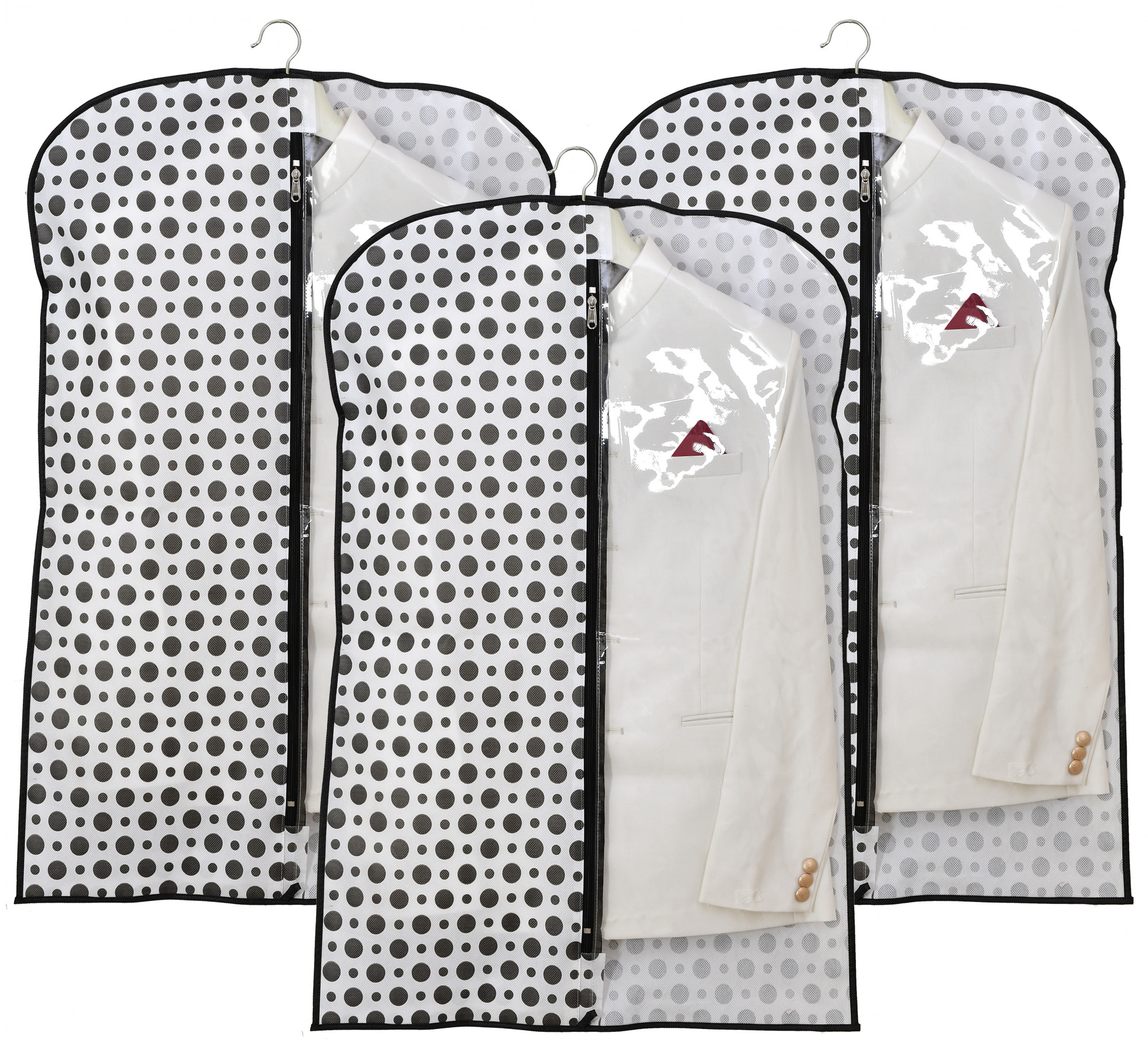 Kuber Industries Polka Dots Printed Half Transparent Non Woven Men's Coat Blazer Cover (Black & White) -KUBMART874